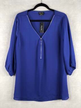 City Chic Pop-Over Top Royal Blue Zipper Front Women's Size Medium NEW